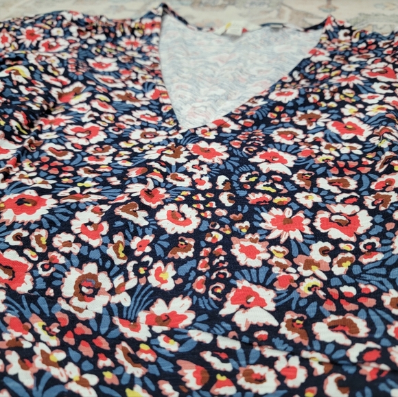 Boden V-neck Floral Mini Dress Cotton Short Puff Sleeves  Blue Red Women’s 8L - Picture 10 of 17